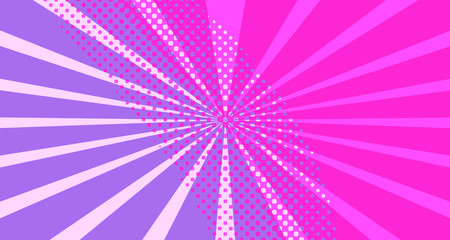 Vintage colorful comic book background. Red violet blank bubbles of different shapes. Rays, radial, halftone, dotted effects. For sale banner empty Place for text 1960s. Copy space vector eps10.