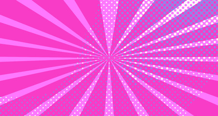 Vintage colorful comic book background. Red violet blank bubbles of different shapes. Rays, radial, halftone, dotted effects. For sale banner empty Place for text 1960s. Copy space vector eps10.