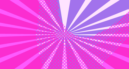 Vintage colorful comic book background. Red violet blank bubbles of different shapes. Rays, radial, halftone, dotted effects. For sale banner empty Place for text 1960s. Copy space vector eps10.