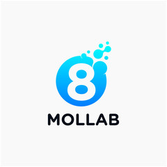 Number 8 with molecule element. Lab Logo Design concept. Design Vector with Dots and Bubbles. perfect for technology, digital, software, network and science brand. - vector