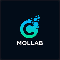 Fototapeta premium initial Letter C with molecule element. Lab Logo Design concept. Design Vector with Dots and Bubbles. perfect for technology, digital, software, network and science brand. - vector