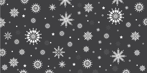 Christmas seamless pattern of snowflakes, gray on black background