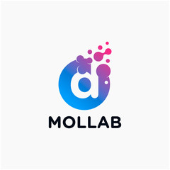 initial Letter D with molecule element. Lab Logo Design concept. Design Vector with Dots and Bubbles. perfect for technology, digital, software, network and science brand. - vector