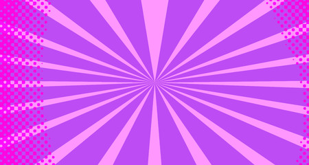 Obraz premium Vintage colorful comic book background. Red violet blank bubbles of different shapes. Rays, radial, halftone, dotted effects. For sale banner empty Place for text 1960s. Copy space vector eps10.