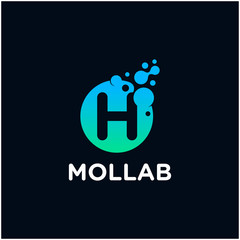 initial Letter H with molecule element. Lab Logo Design concept. Design Vector with Dots and Bubbles. perfect for technology, digital, software, network and science brand. - vector