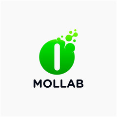 initial Letter I with molecule element. Lab Logo Design concept. Design Vector with Dots and Bubbles. perfect for technology, digital, software, network and science brand. - vector
