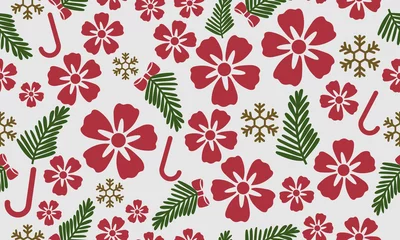 Foto op Plexiglas Red flower ornament, leaves, floral pattern christmas wallpaper. © StockFloral
