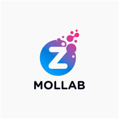 initial Letter Z with molecule element. Lab Logo Design concept. Design Vector with Dots and Bubbles. perfect for technology, digital, software, network and science brand. - vector