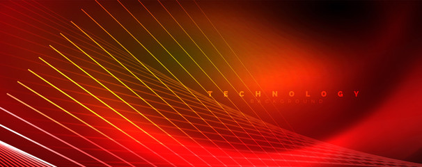 Shiny color neon light with lines, abstract wallpaper, shiny motion, magic space light. Techno abstract background