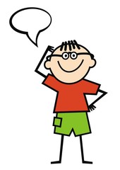 Boy and bubble, vector icon.  Conceptual illustration, creative isolated picture