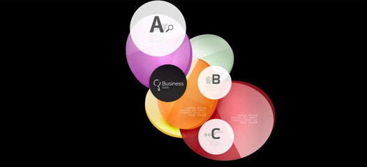 Retro colorful geometric background - circles on black, great design for any purposes. Creative minimal concept