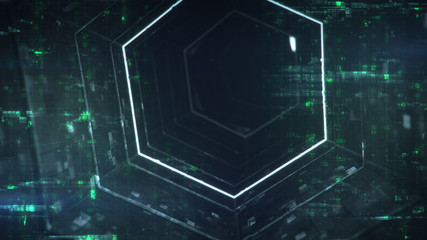 Sci-fi metallic tunnel 3D render illustration