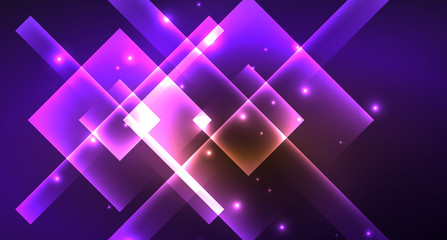 Shiny neon design square shape abstract background. Retro vector abstract design banner template