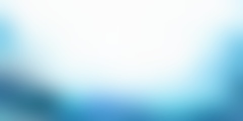 Blue icy glare bottom on white empty blurred background. Winter large format banner. Snow widescreen abstract illustration. Ice defocused texture. 