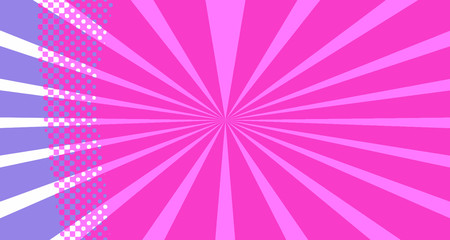 Obraz premium Vintage colorful comic book background. Red violet blank bubbles of different shapes. Rays, radial, halftone, dotted effects. For sale banner empty Place for text 1960s. Copy space vector eps10.