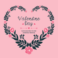 Valentine day card text, with abstract leaf flower frame drawing. Vector