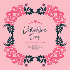 Fototapeta na wymiar Valentine day card text, with abstract leaf flower frame drawing. Vector