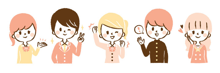 Illustration set of smiling students