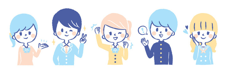 Illustration set of smiling students