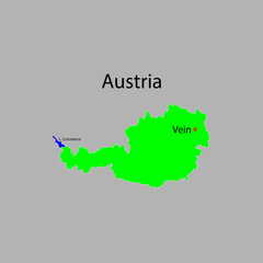 Austria map with location of Vienna and Lake Constance sign eps ten