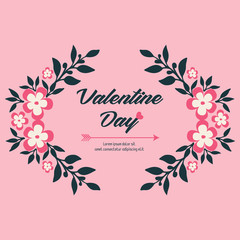 Decor text of valentine day, with various shape pattern of leaf flower frame. Vector