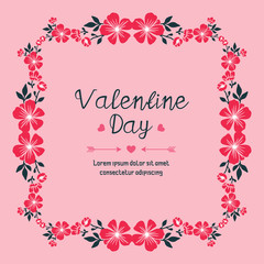 Card or poster for valentine day, with ornate wallpaper of pink flower frame. Vector