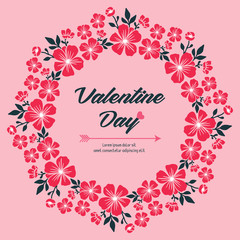 Vintage lettering of valentine day, with unique leaf flower frame ornate. Vector