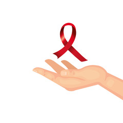 hand with aids day awareness ribbon vector illustration design