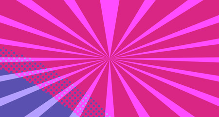 Obraz premium Vintage colorful comic book background. Red violet blank bubbles of different shapes. Rays, radial, halftone, dotted effects. For sale banner empty Place for text 1960s. Copy space vector eps10.