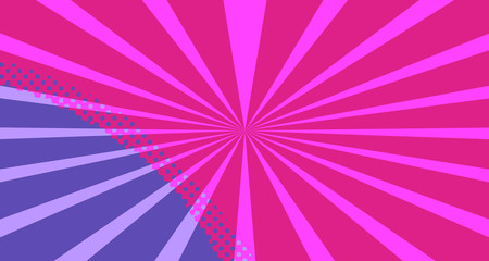 Vintage colorful comic book background. Red violet blank bubbles of different shapes. Rays, radial, halftone, dotted effects. For sale banner empty Place for text 1960s. Copy space vector eps10.