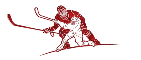 Ice Hockey players action cartoon sport graphic vector.