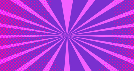 Vintage colorful comic book background. Red violet blank bubbles of different shapes. Rays, radial, halftone, dotted effects. For sale banner empty Place for text 1960s. Copy space vector eps10.