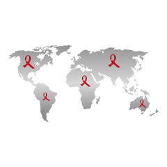 world map with set of aids day awareness ribbons vector illustration design