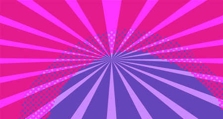 Vintage colorful comic book background. Red violet blank bubbles of different shapes. Rays, radial, halftone, dotted effects. For sale banner empty Place for text 1960s. Copy space vector eps10.