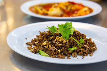 Stir- fried minced pork with chinese black olives delicious food for eat with rice porridge.