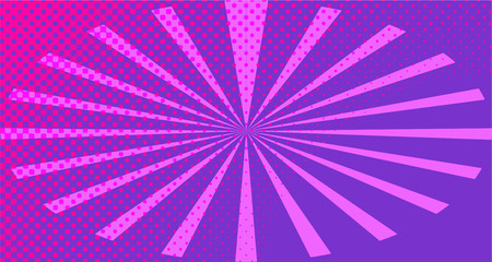 Vintage colorful comic book background. Red violet blank bubbles of different shapes. Rays, radial, halftone, dotted effects. For sale banner empty Place for text 1960s. Copy space vector eps10.