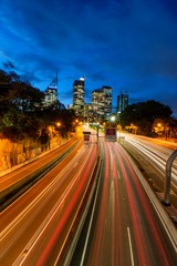 Trails of car at night at Sydney city