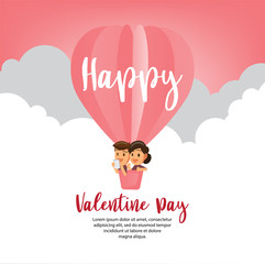 Valentines day , Hot air balloon in a heart shape flying on sky vector and Illustration of love
