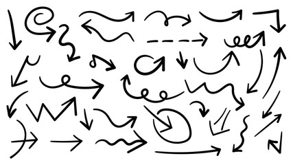 hand drawn and doodle arrows vector set