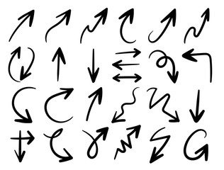 hand drawn and doodle arrows vector set