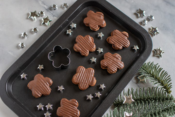 traditional home made German Chocolate Christmas Cookies filled with jam