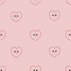 Seamless pattern with cartoon hearts. Vector illustration.