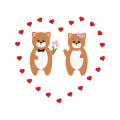 Card with cute bear and hearts. Vector illustration.