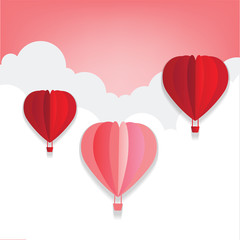 Fototapeta na wymiar Valentines day , Hot air balloon in a heart shape flying on sky vector and Illustration of love