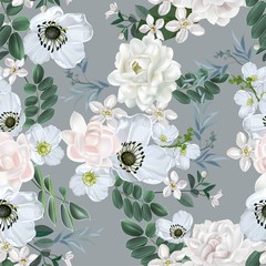 Witte bloem met jasmijn naadloos patroon op witte achtergrond