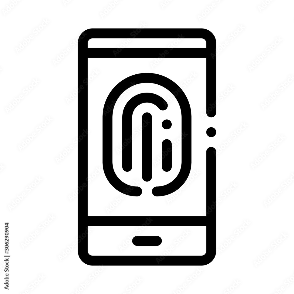 Poster scan fingerprint in phone icon vector. outline scan fingerprint in phone sign. isolated contour symb