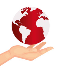 hand with world planet earth isolated icon vector illustration design