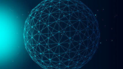 Stars in the universe, polygonal sphere constructed by dots and lines, creative background of science and technology concepts.