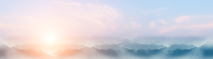 Chinese ink wash style sunset mountain scenery background - obrazy, fototapety, plakaty