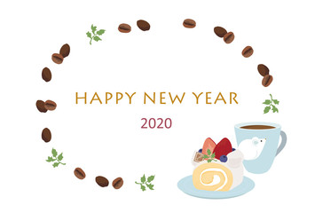 年賀状　2020　ねずみ年　デザイン　カフェ　コーヒーショップ　飲食業